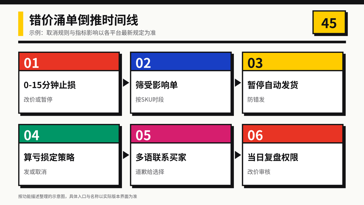 HelloWorld跨境电商助手错价涌单倒推时间线示意图