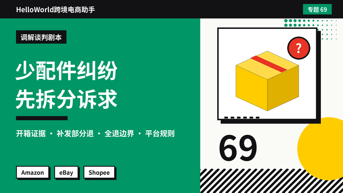 开箱发现少配件却要求主商品全退?HelloWorld跨境电商助手拆分诉求的回复法